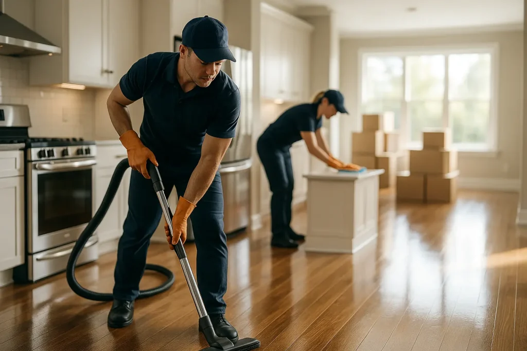 Move-in and move-out cleaning service team making a home spotless before new tenants move in